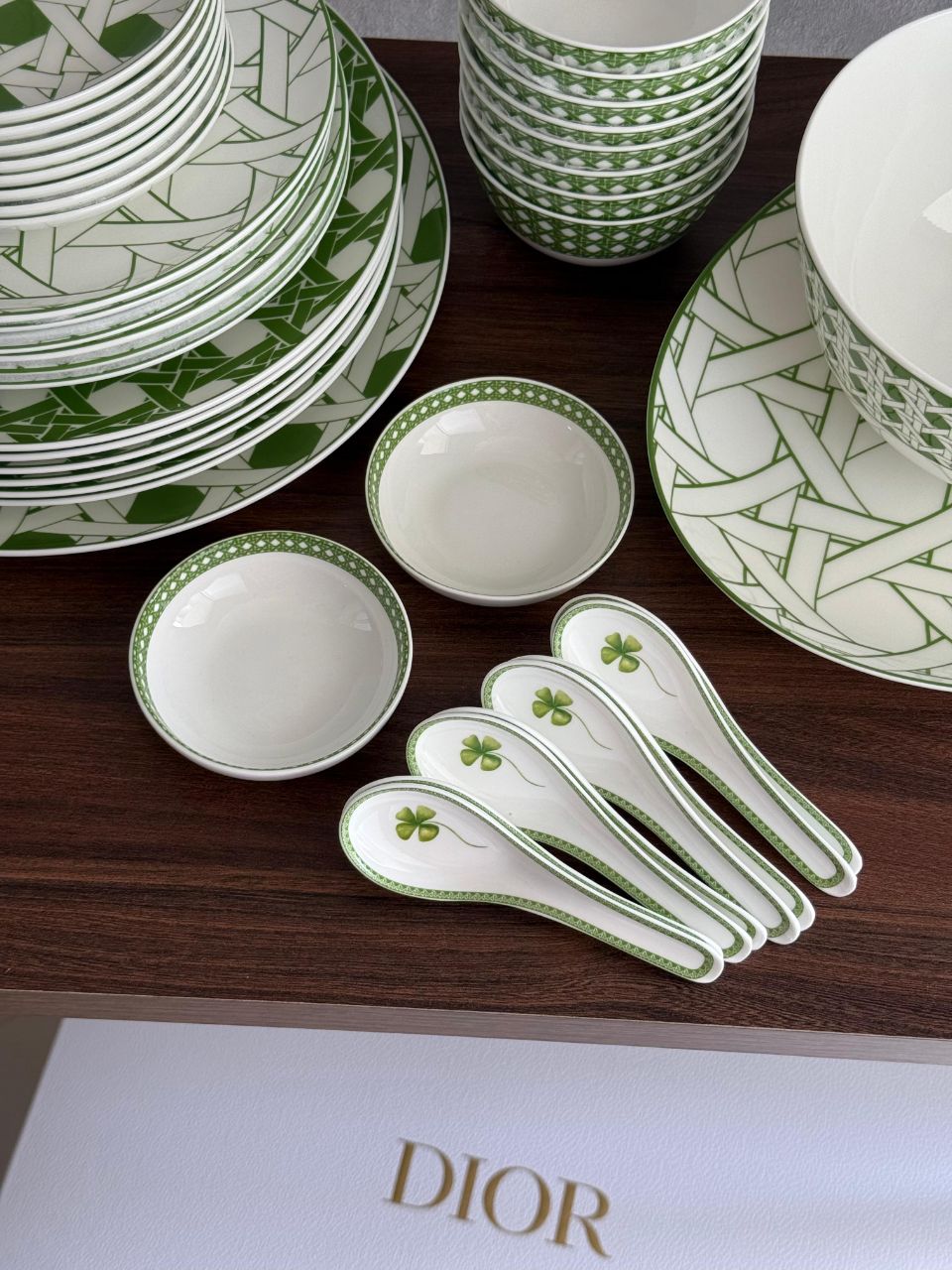 Dior Luxury Fine Porcelain Dinner & Tableware Set with Geometric Green Pattern