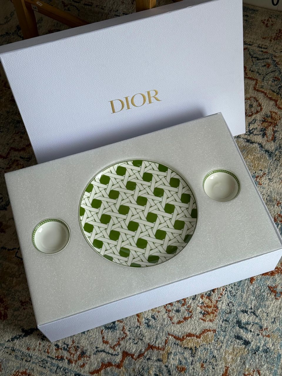 Dior Luxury Fine Porcelain Dinner & Tableware Set with Geometric Green Pattern