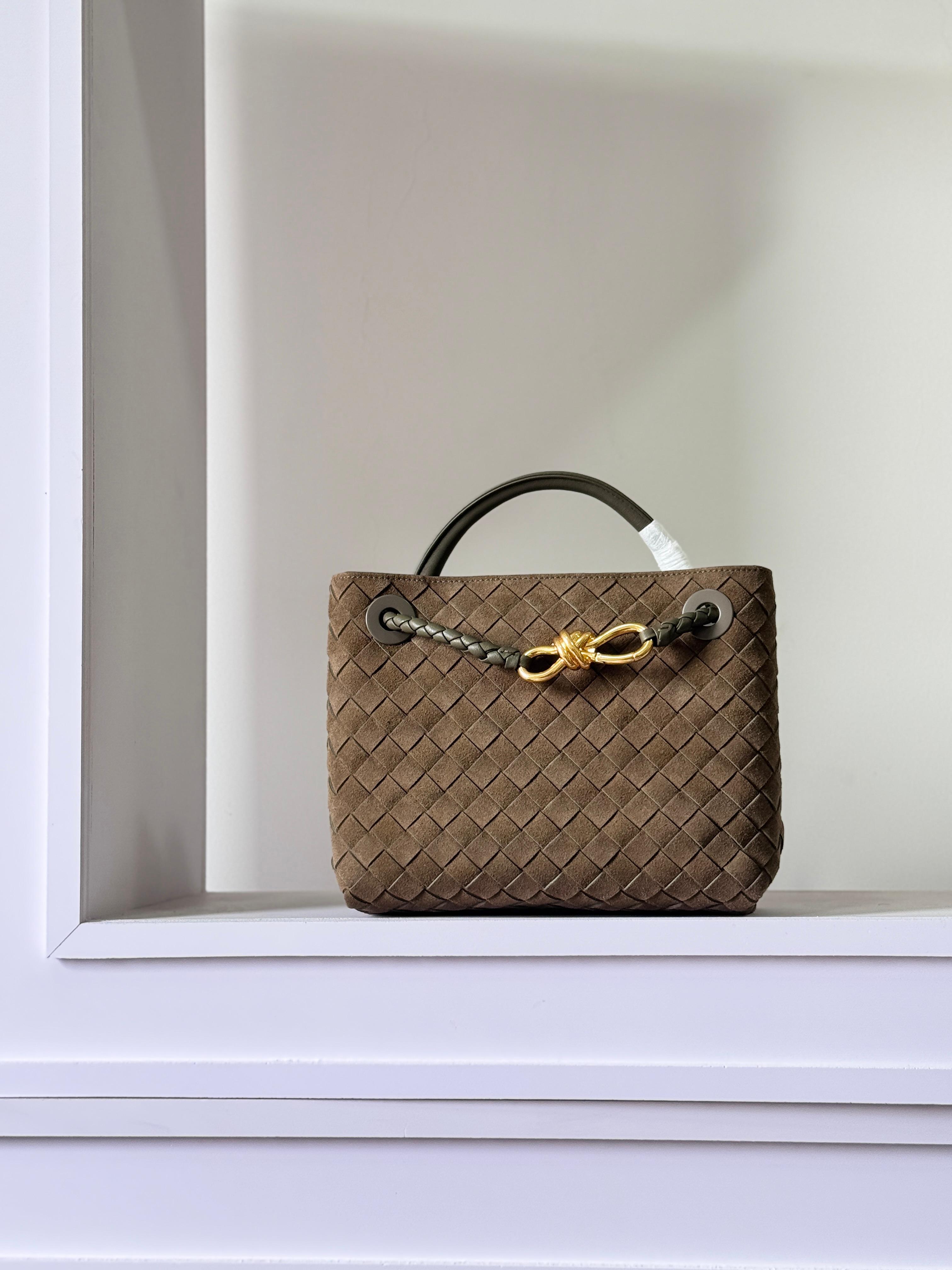 Bottega Veneta Intrecciato Suede Top Handle Bag – Signature Knot Detail