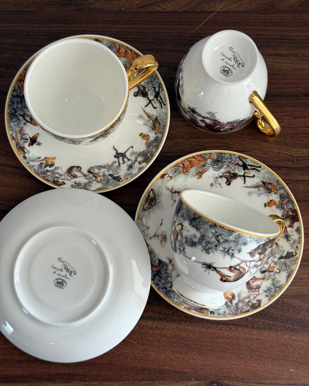 Hermès Luxury Fine Porcelain Tea Set with Animal & Nature Illustration Design