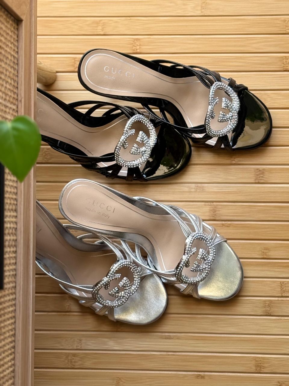 Gucci GG Crystal Logo High-Heel Mule Sandals