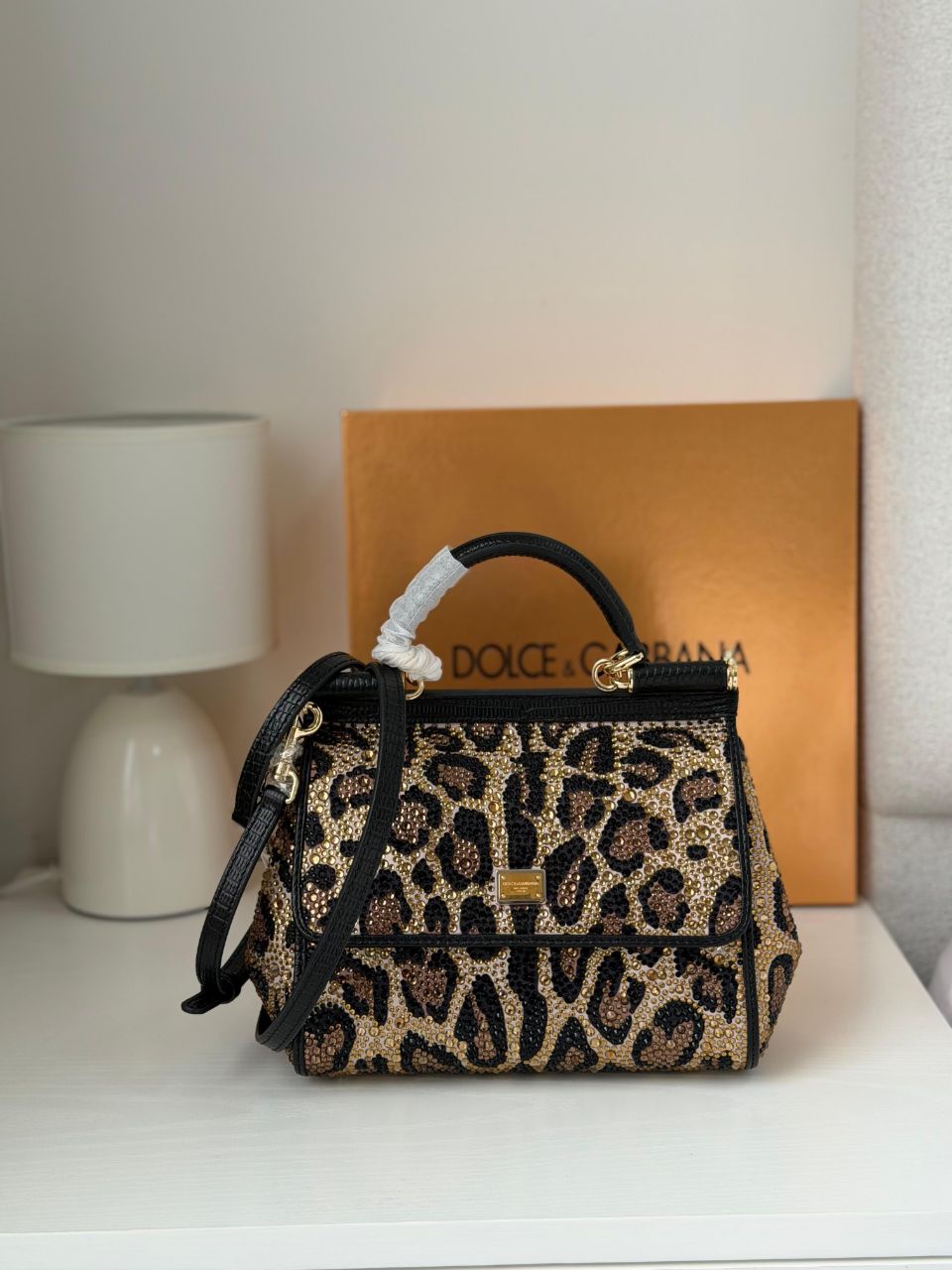 Dolce & Gabbana Large Sicily Embellished Leopard Design Handbag