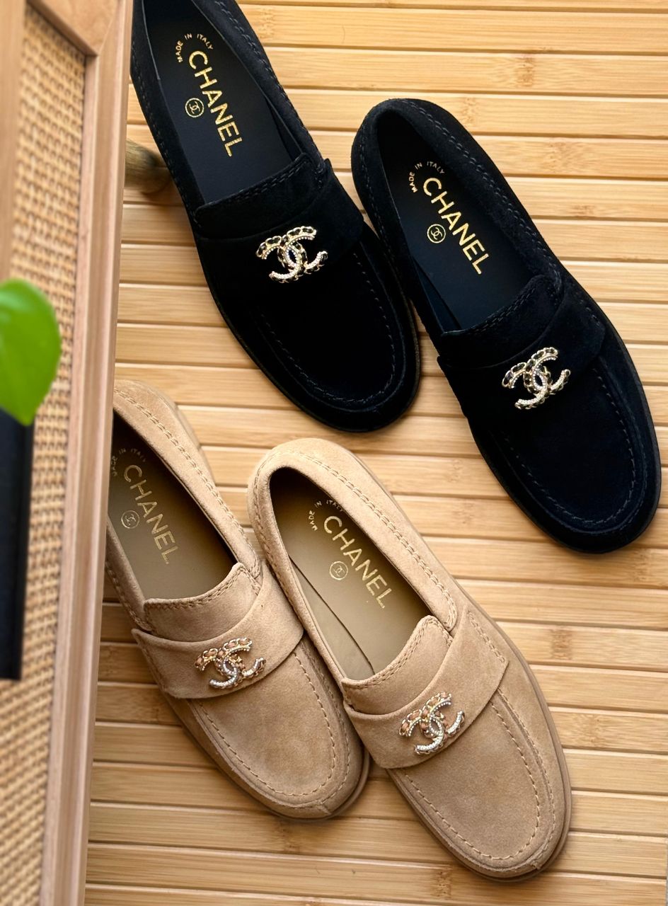 Chanel CC Logo Classic Suede Loafers