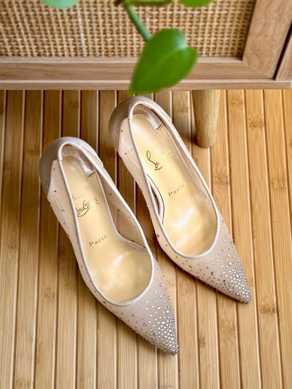 Christian Louboutin Crystal-Embellished Pointed Toe Pumps