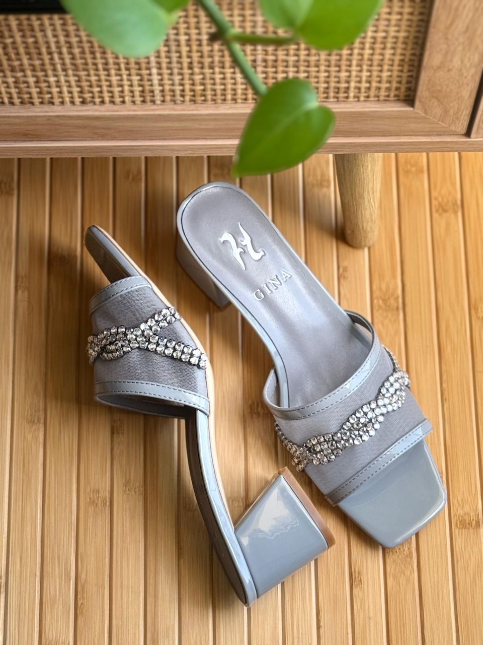 GINA Crystal-Embellished Square-Toe Heeled Sandals