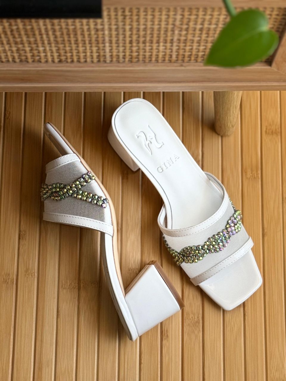 GINA Crystal-Embellished Square-Toe Heeled Sandals