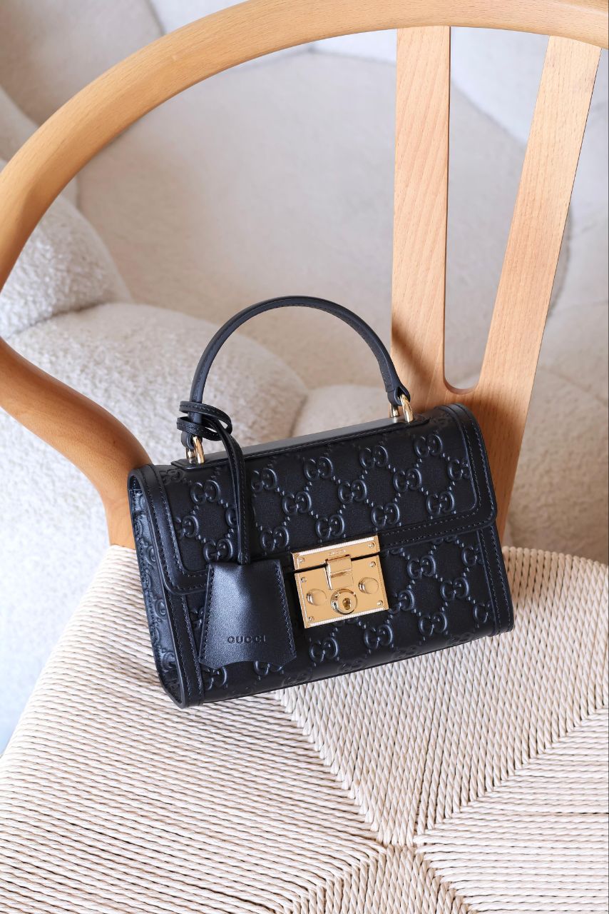 Gucci Padlock Small Top Handle Bag – Black And Maroon GG Leather