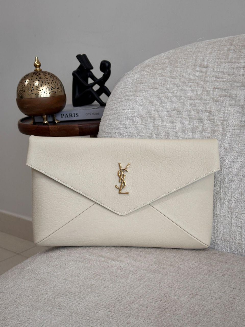 Saint Laurent Cassandre Large Textured Leather Clutch