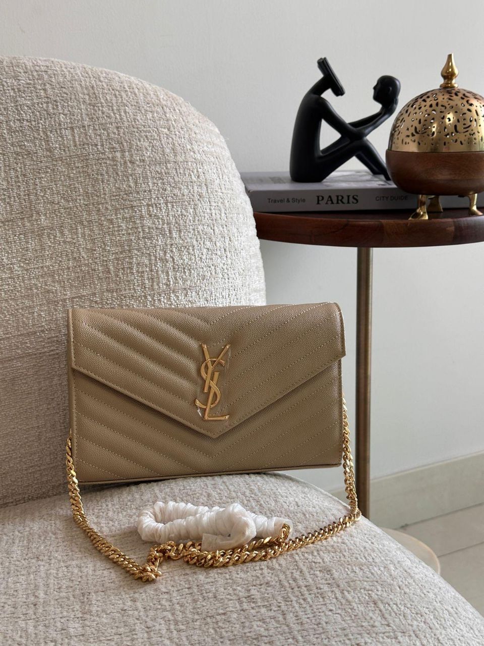 Saint Laurent Monogram Chain Wallet in Chevron Leather