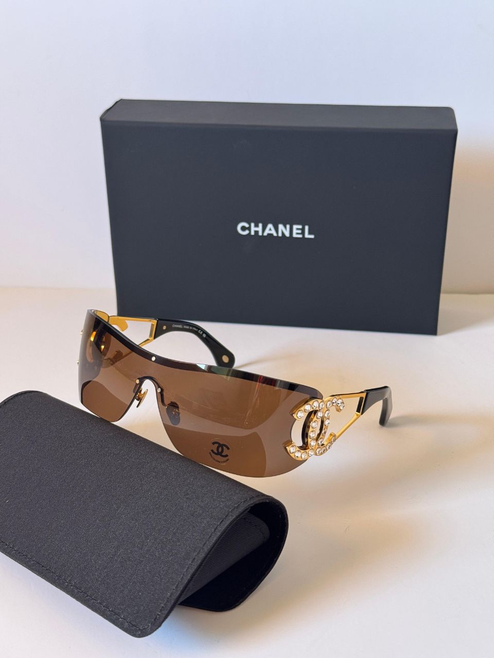 Chanel Shield Sunglasses with Crystal CC Logo