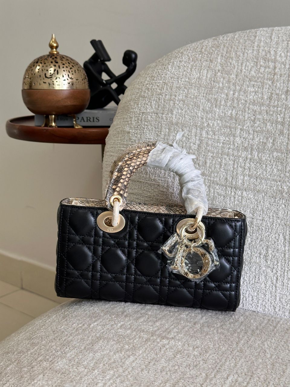 Dior Lady D-Joy Handbag with Python & Snakeskin Top Handles