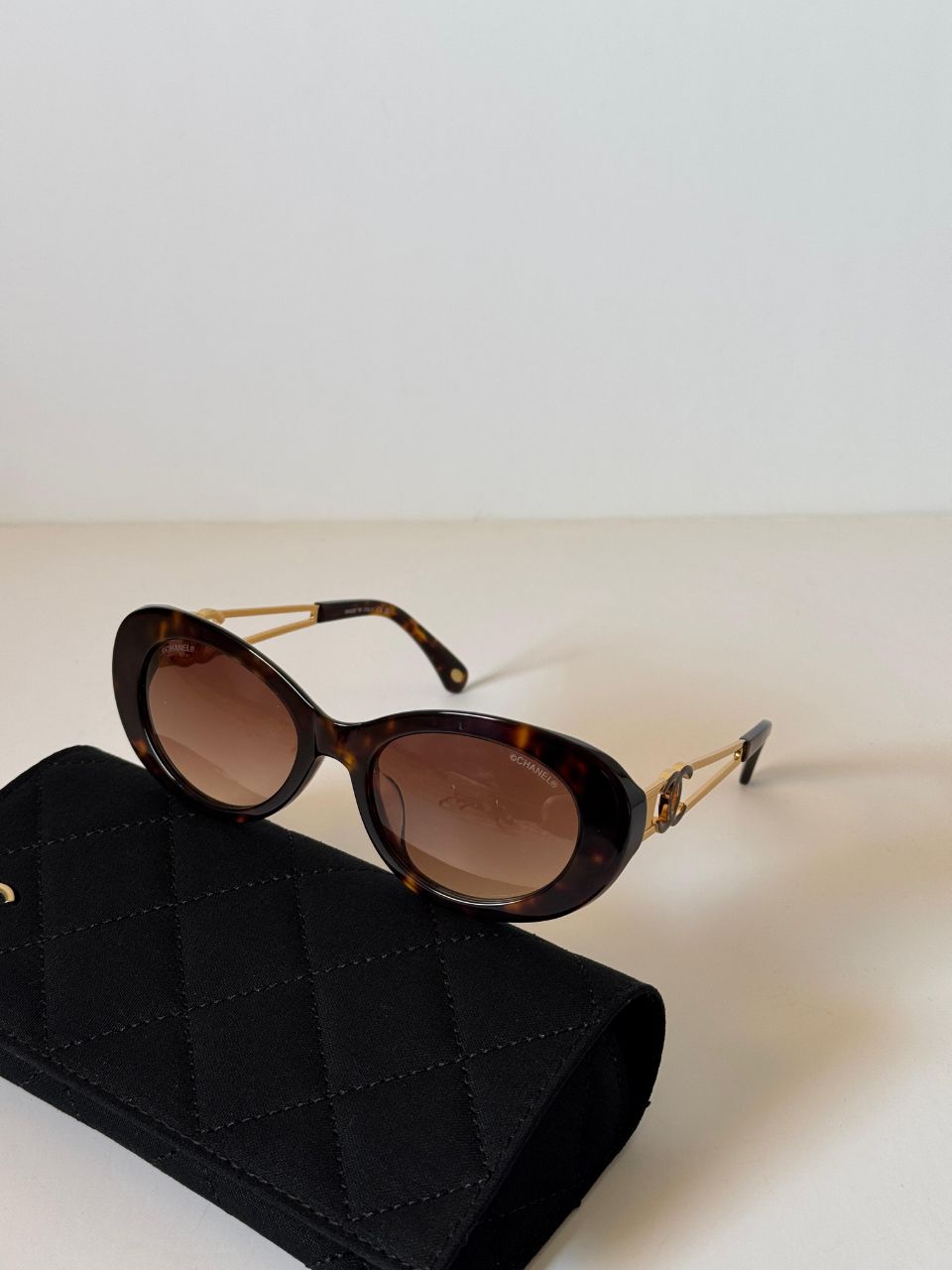 Chanel Oval Sunglasses with CC Logo Temple Design