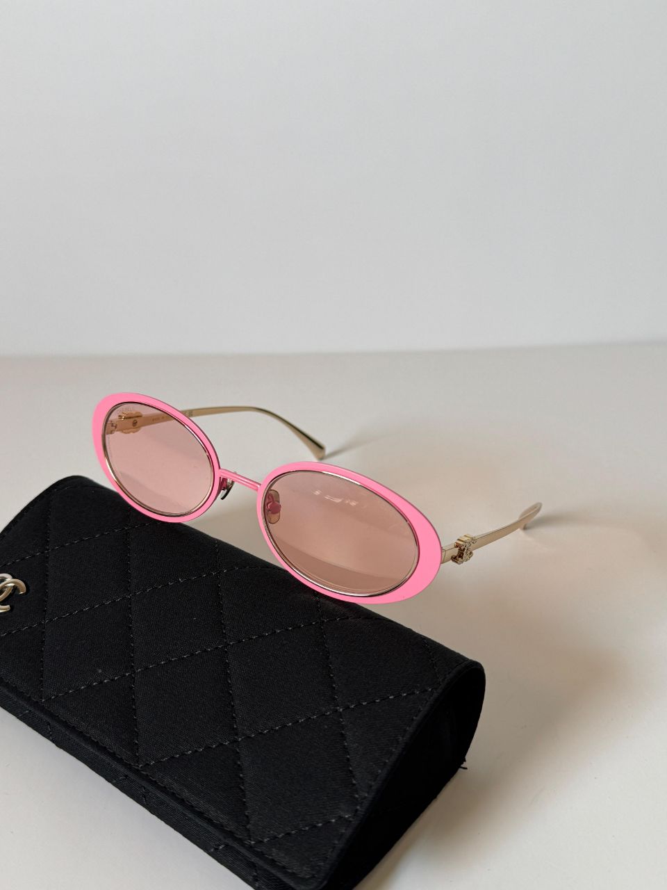 Chanel Soft Oval Sunglasses with Pink Frame and Gold Temples