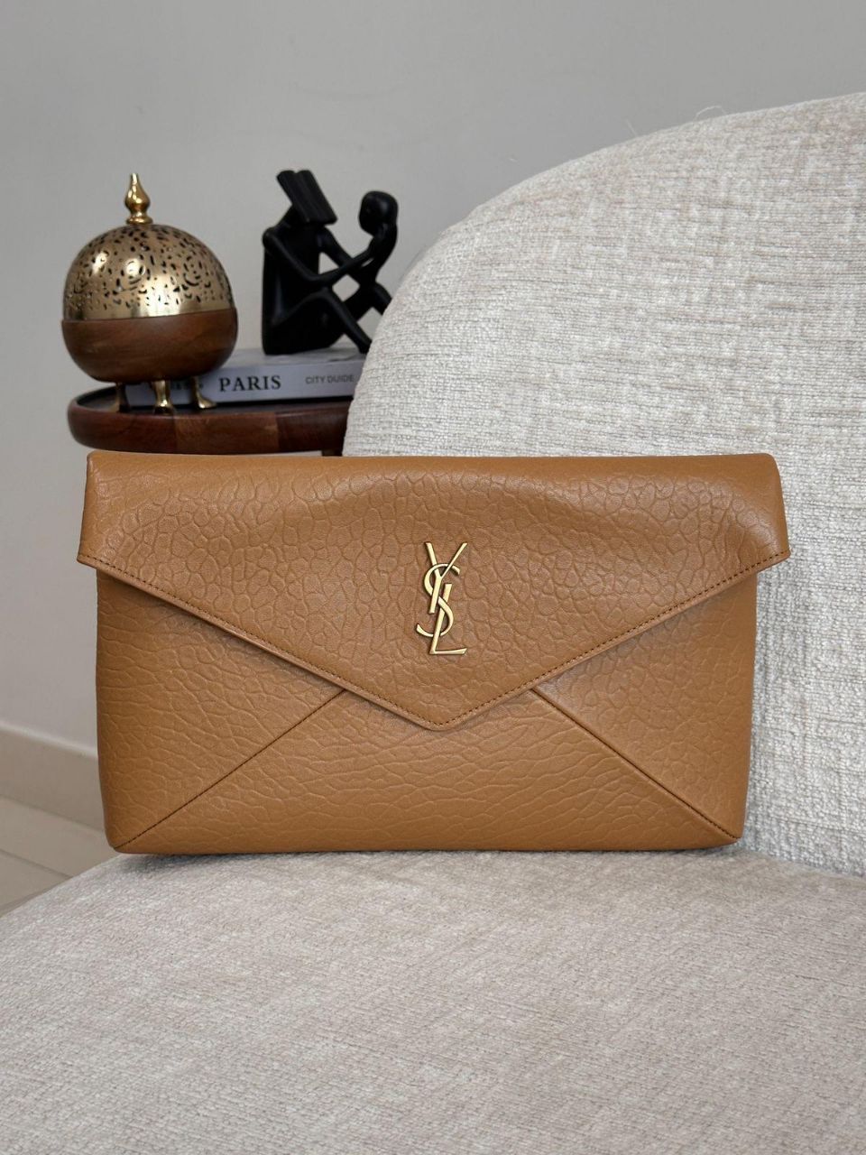 Saint Laurent Cassandre Large Textured Leather Clutch