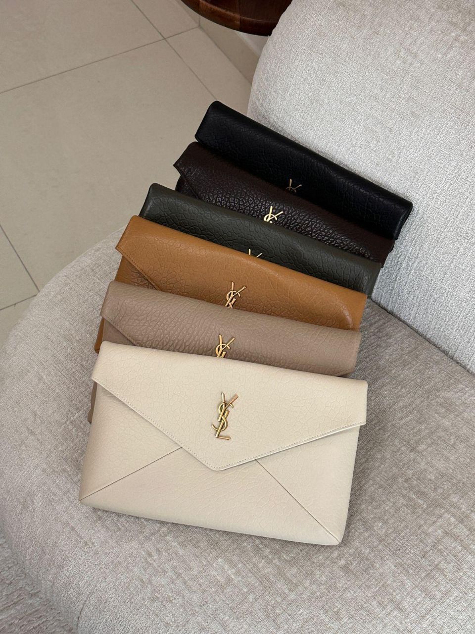 Saint Laurent Cassandre Large Textured Leather Clutch