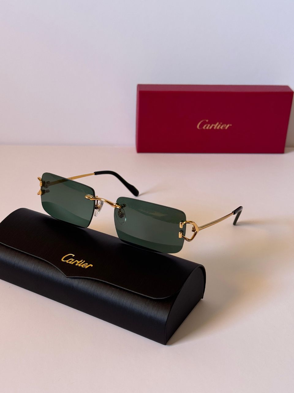 Cartier Rimless Rectangular Sunglasses with Signature Metal Temples