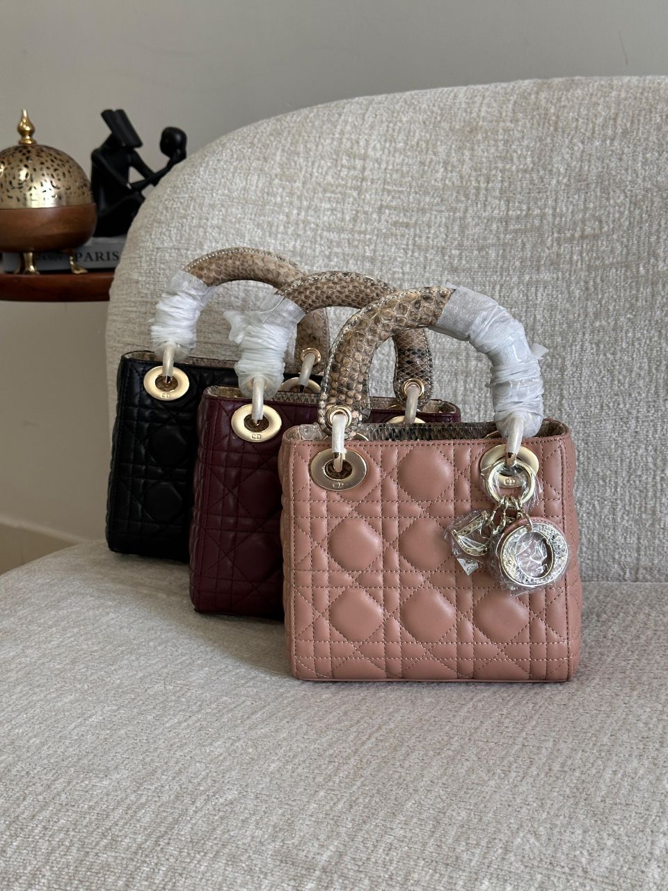 Dior Lady Dior Handbag with Python & Snakeskin Handle Detail