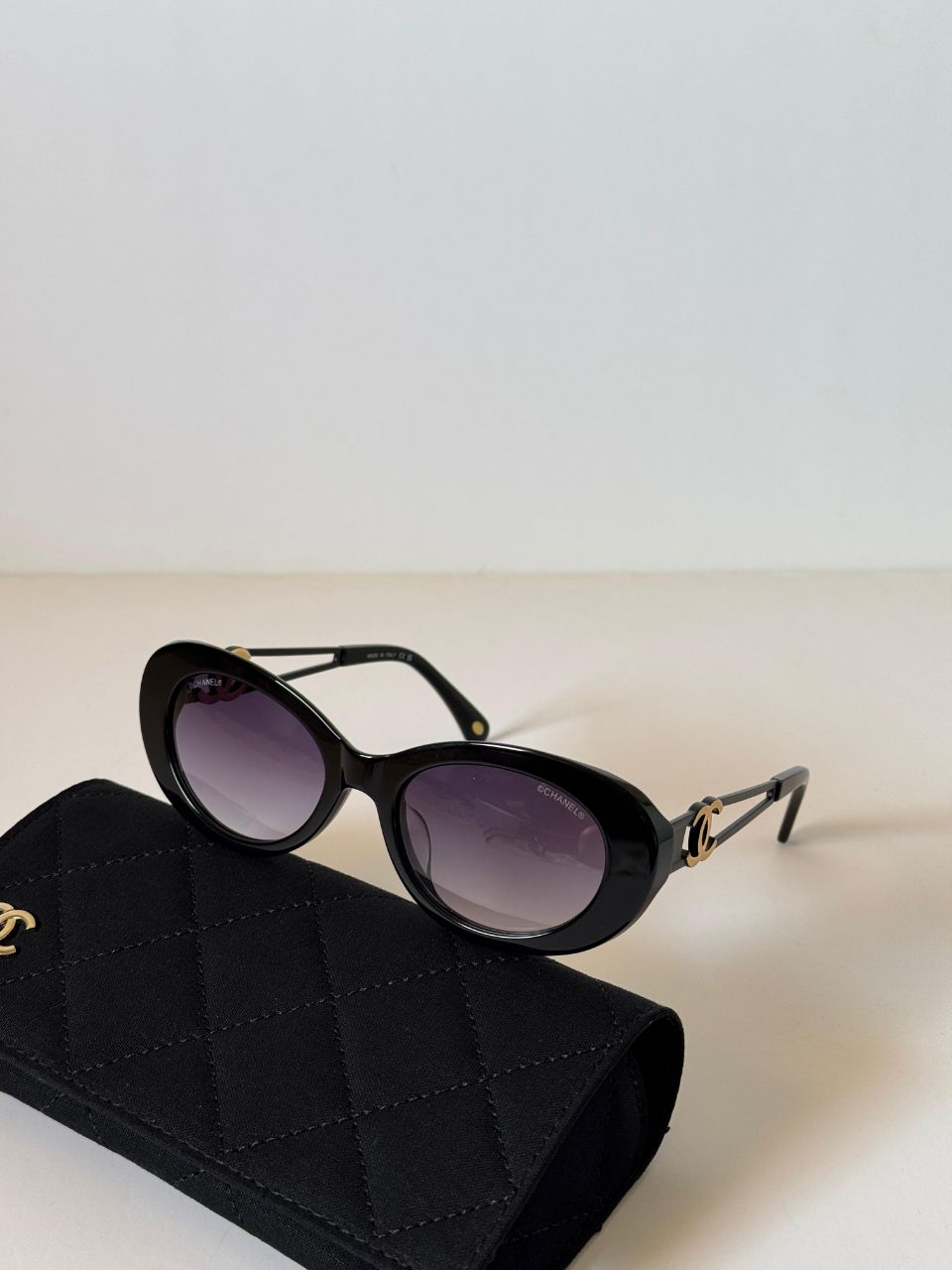 Chanel Oval Sunglasses with CC Logo Temple Design