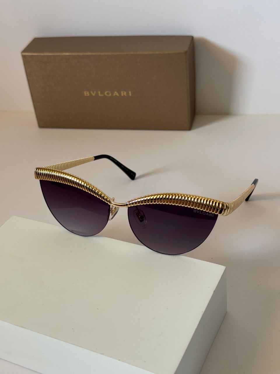 BVLGARI Serpenti-Inspired Cat-Eye Sunglasses with Sculpted Gold Coil Design