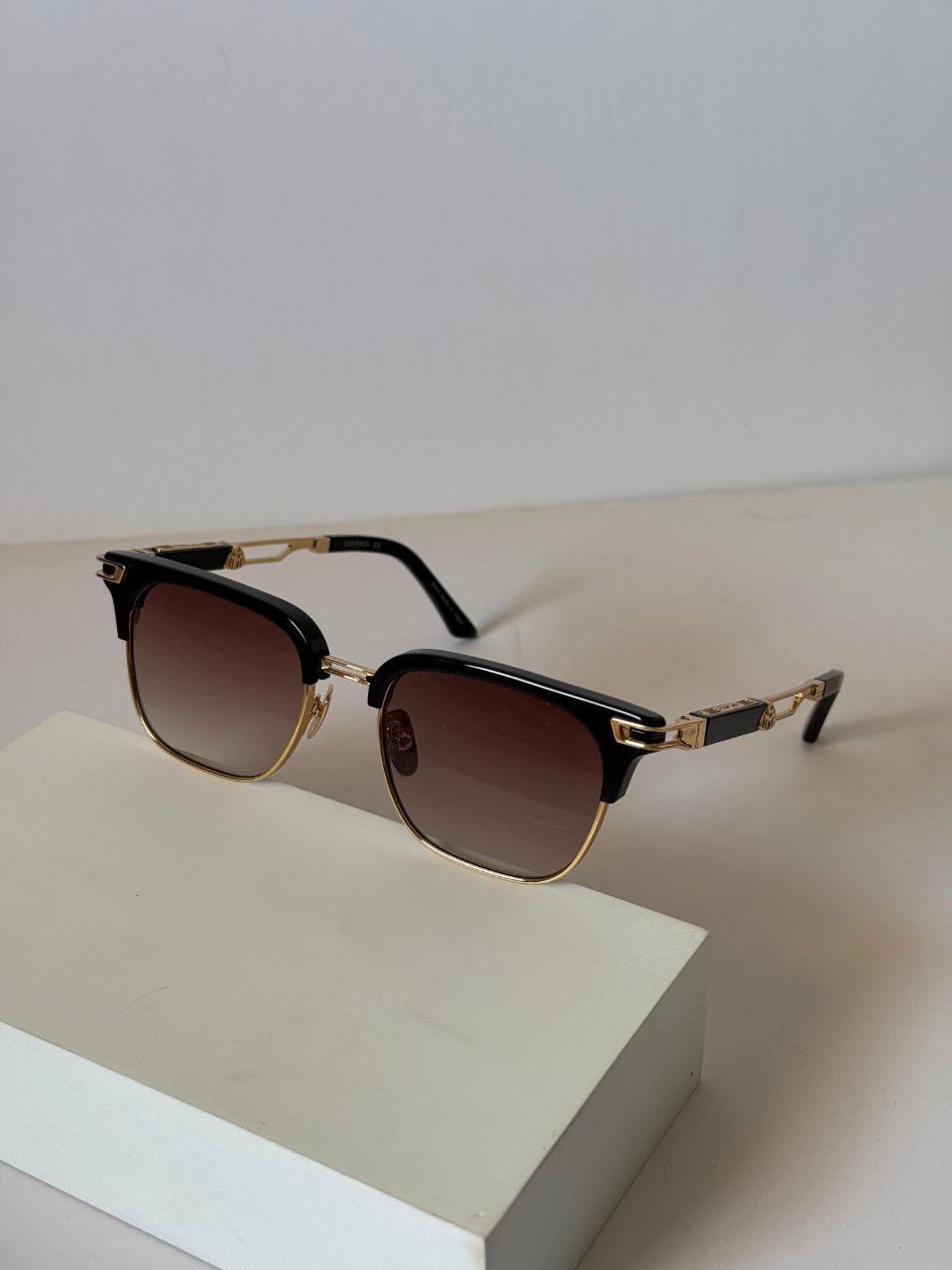Maybach Square Metal-Acetate Sunglasses with Gold Detail