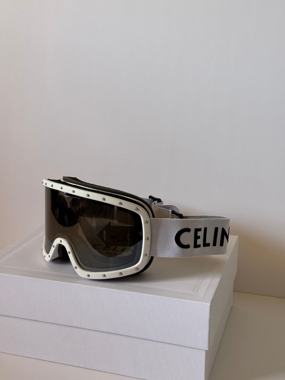 Celine Oversized Shield Ski Sunglasses with Logo Elastic Strap