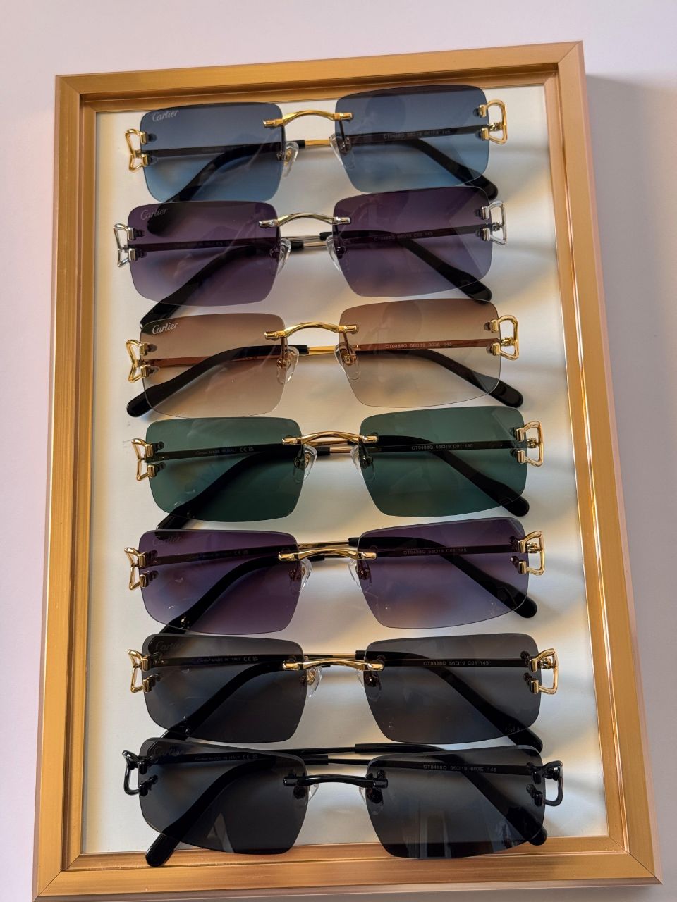 Cartier Rimless Rectangular Sunglasses with Signature Metal Temples