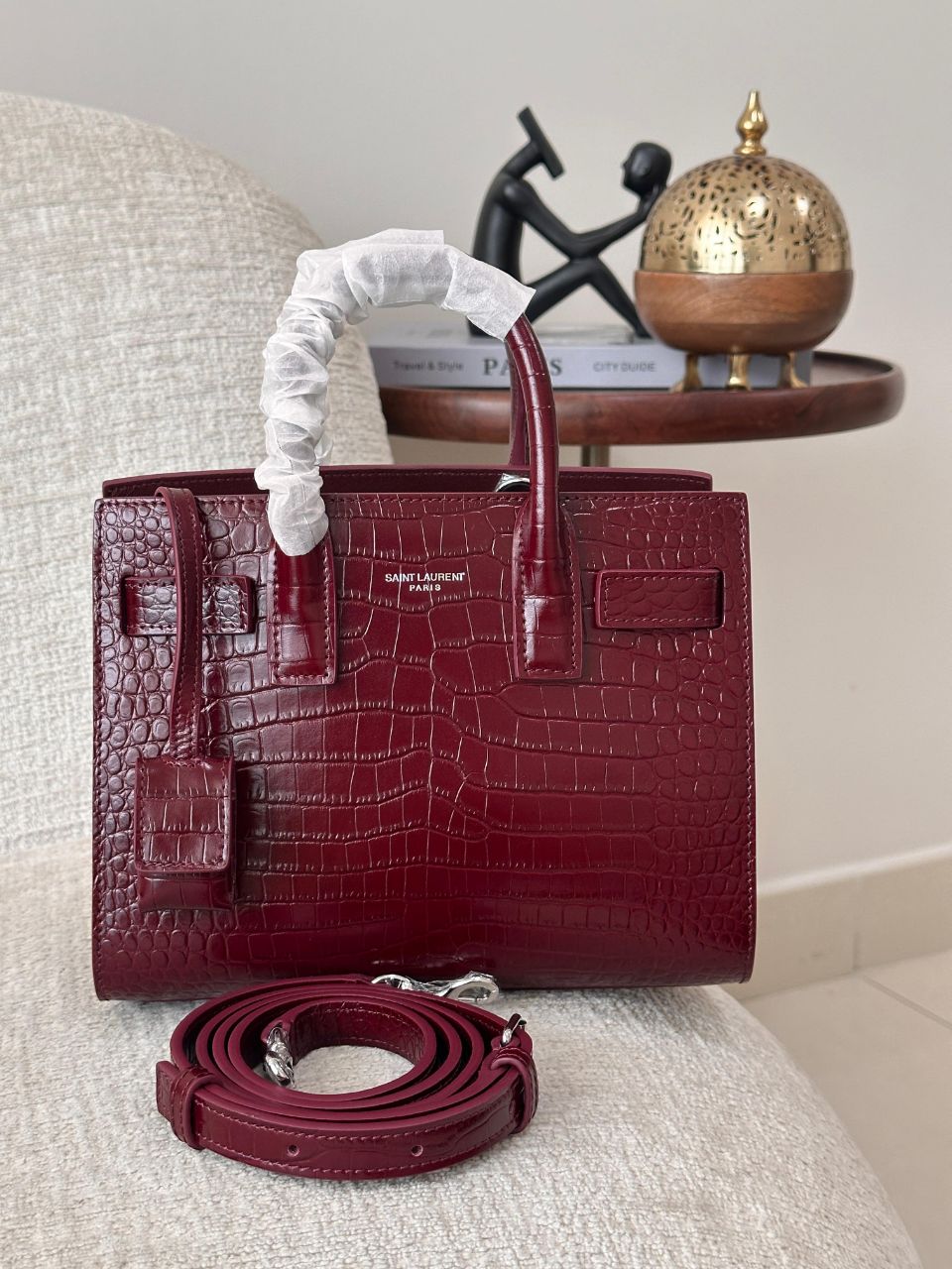 Saint Laurent Sac de Jour Croc-Embossed Leather Top Handle Bag