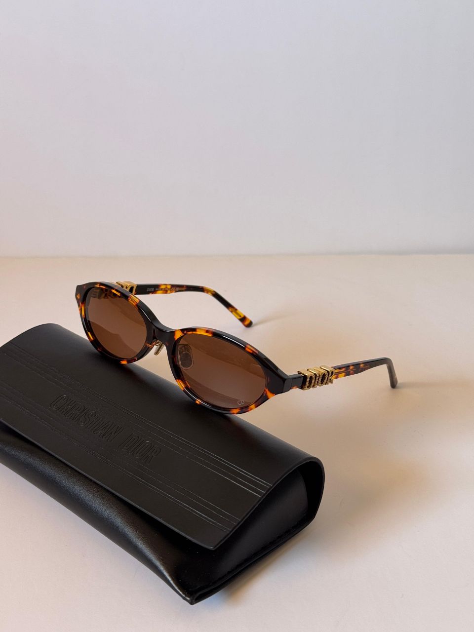 Dior Oval Acetate Sunglasses with Sculpted Gold Logo Detail