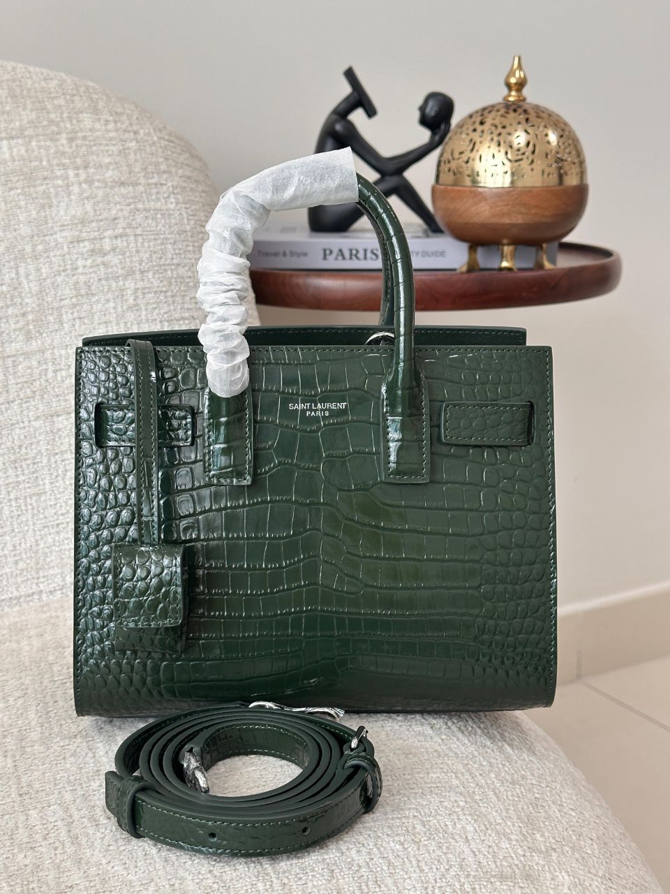Saint Laurent Sac de Jour Croc-Embossed Leather Top Handle Bag