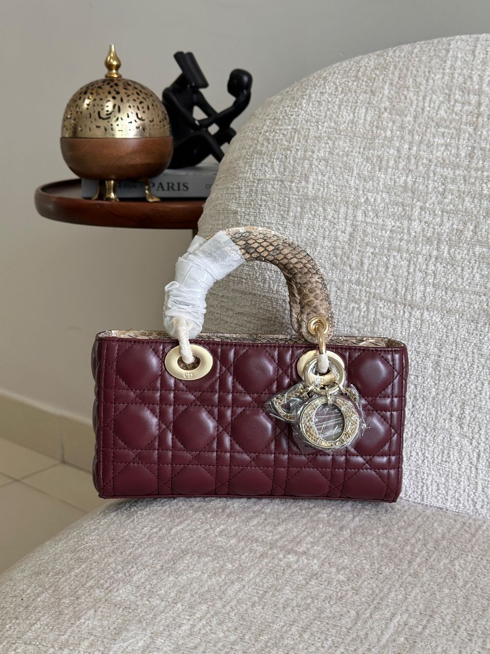 Dior Lady D-Joy Handbag with Python & Snakeskin Top Handles