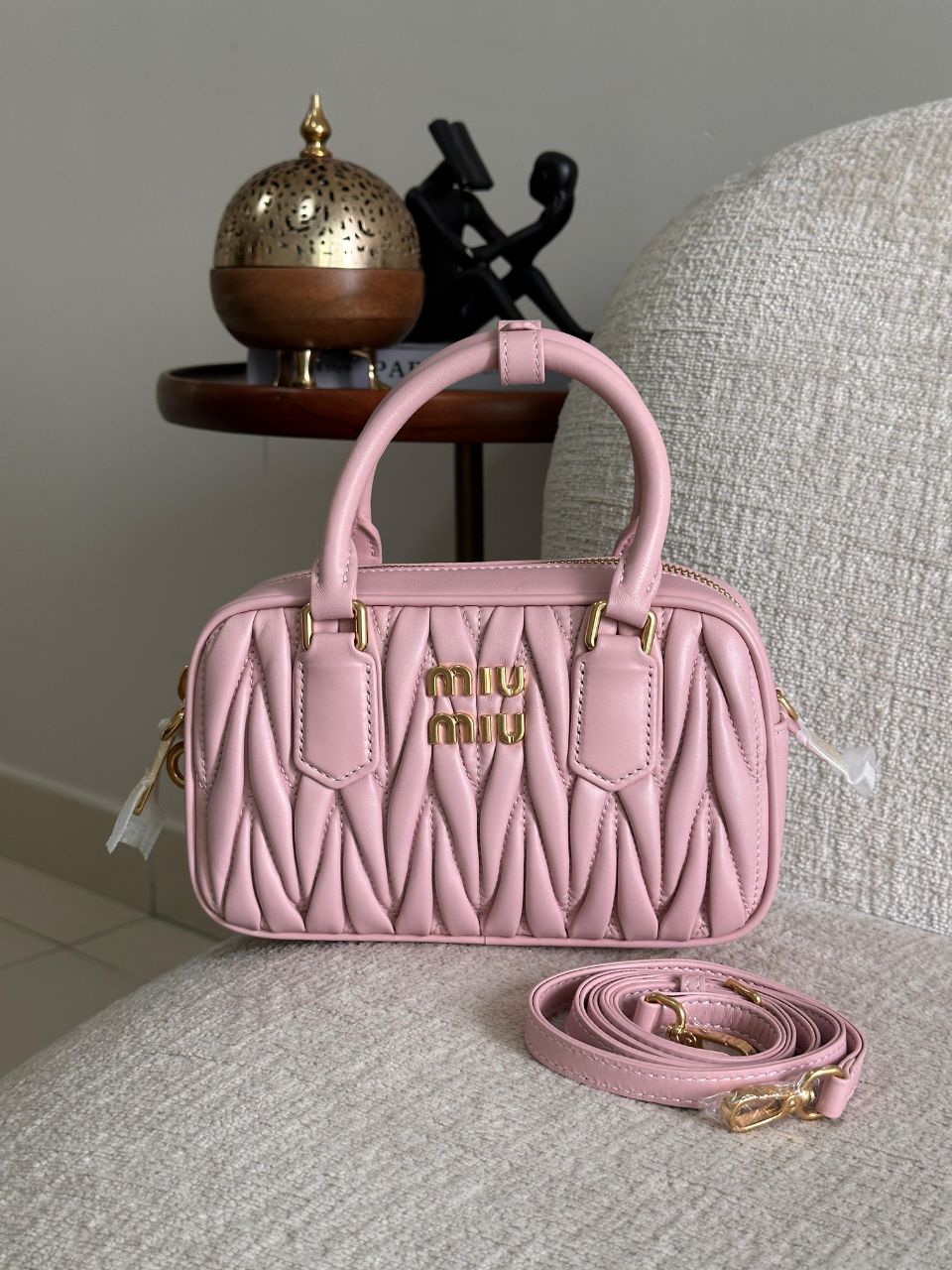 Miu Miu Arcadie Mini Matelassé Leather Handbag – Top Handle & Shoulder