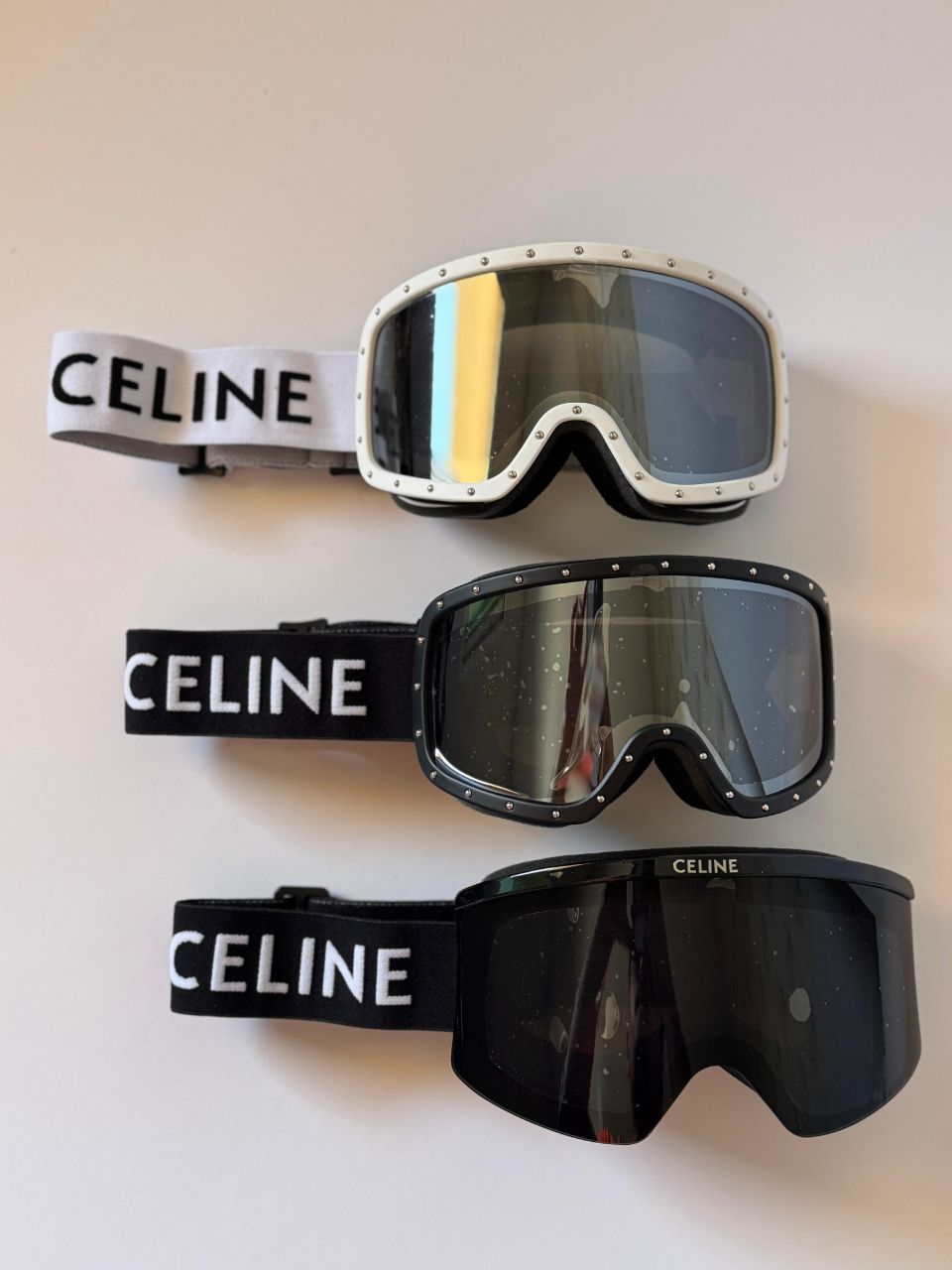 Celine Oversized Shield Ski Sunglasses with Logo Elastic Strap