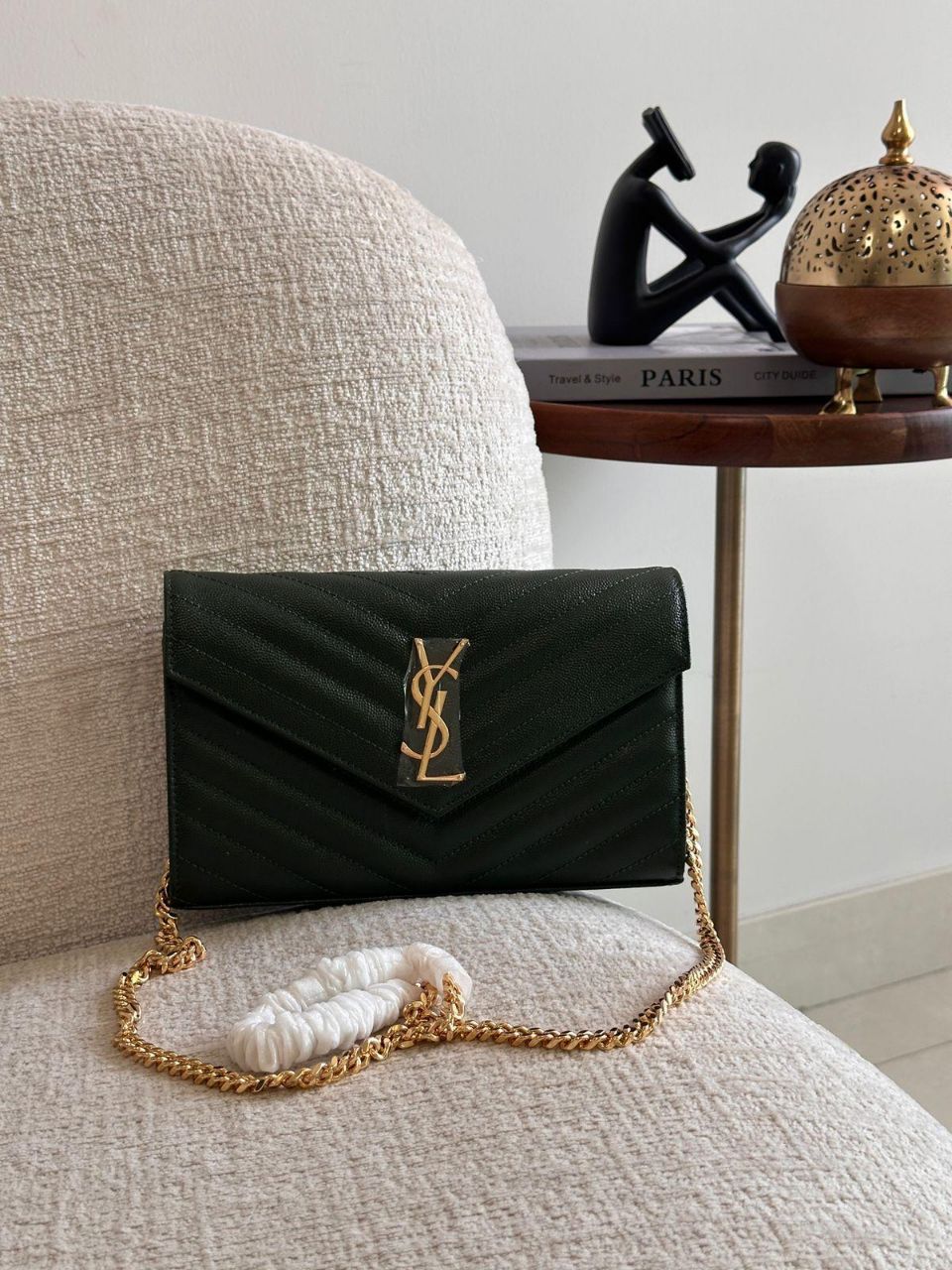 Saint Laurent Monogram Chain Wallet in Chevron Leather