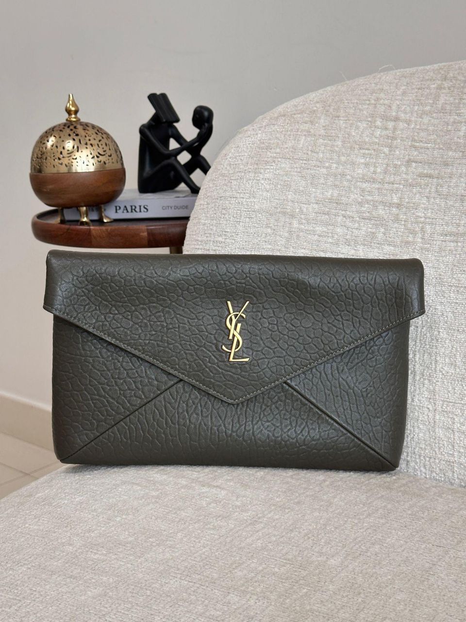 Saint Laurent Cassandre Large Textured Leather Clutch