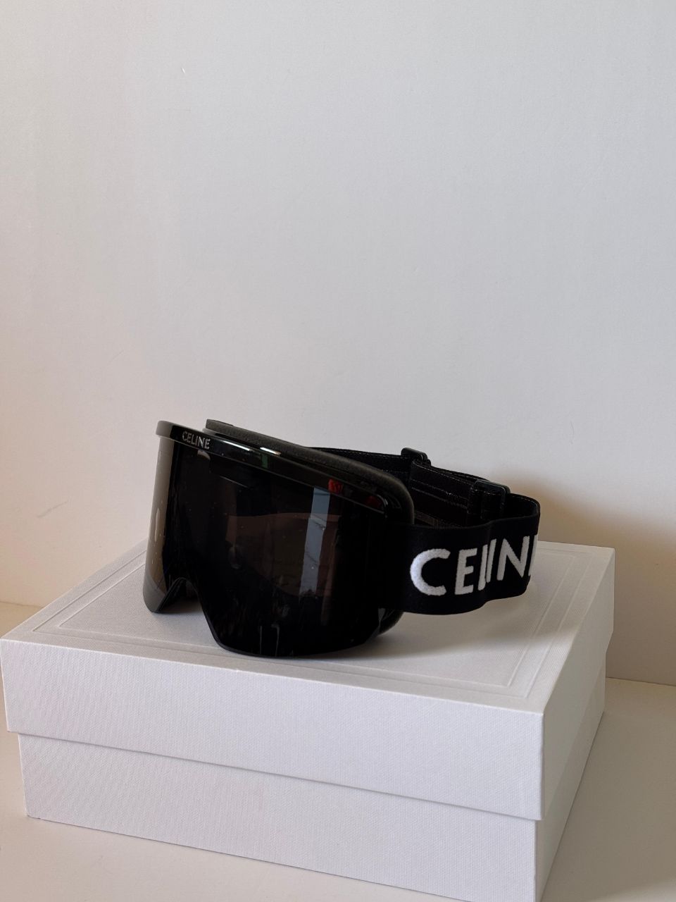 Celine Oversized Shield Ski Sunglasses with Logo Elastic Strap