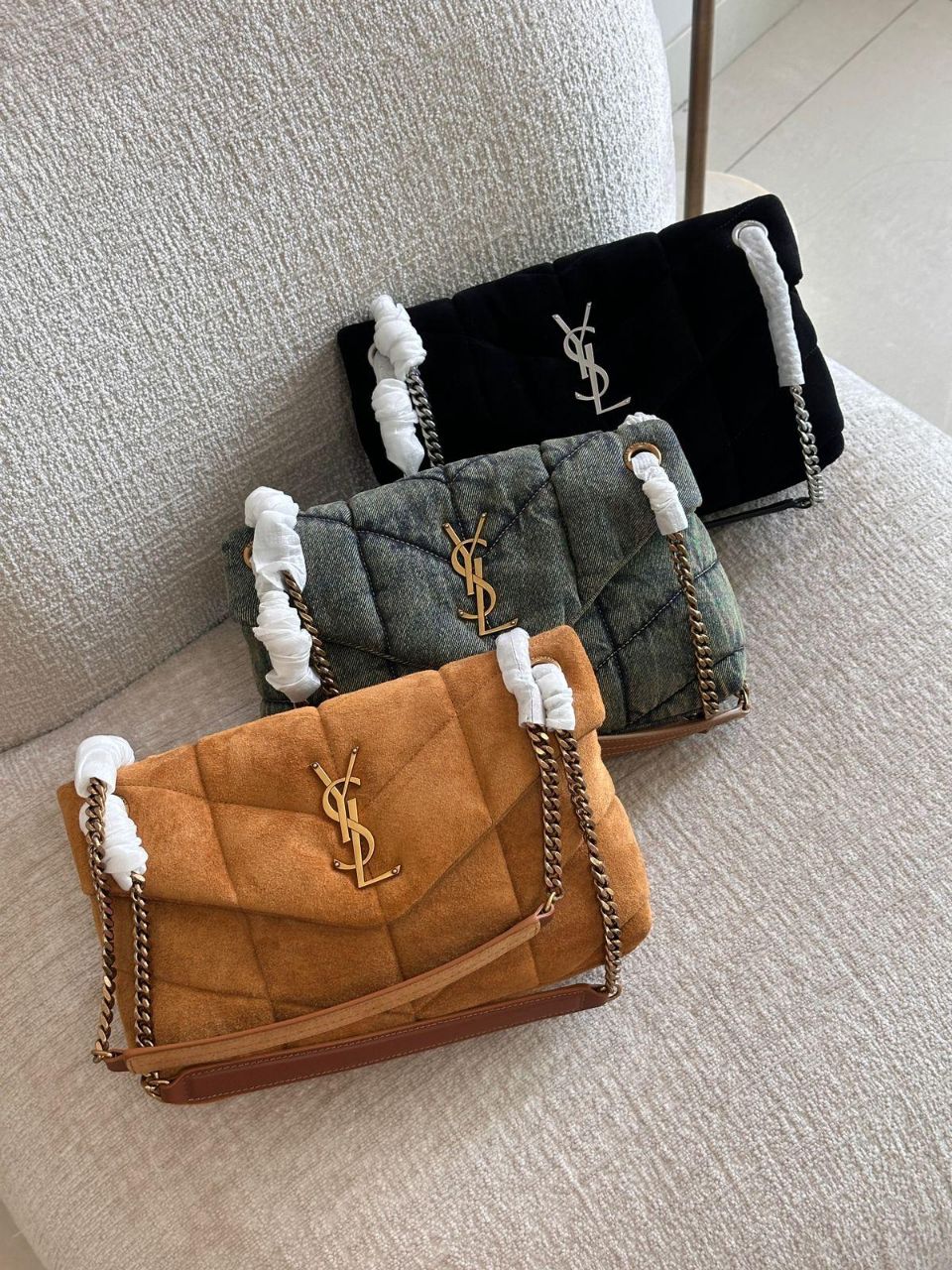 Saint Laurent Puffer Small Suede Shoulder Bag