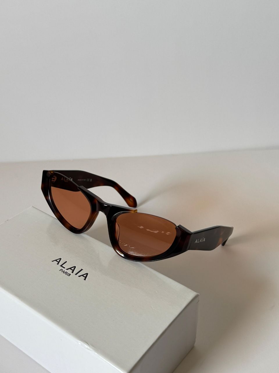 Alaia Sculpted Angular Sunglasses with Bold Acetate Frame