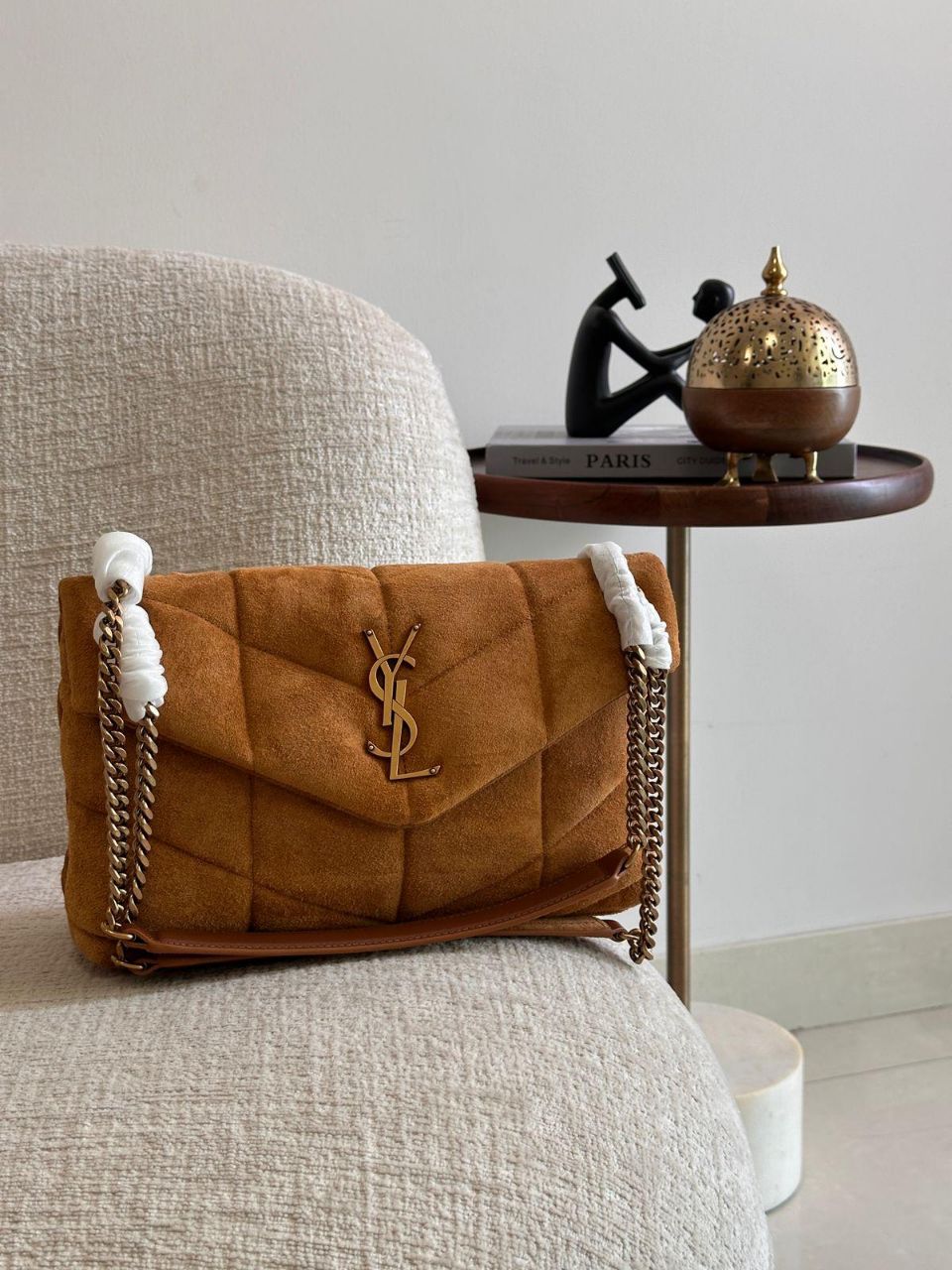 Saint Laurent Puffer Small Suede Shoulder Bag