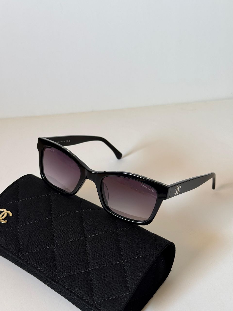 Chanel Rectangular Sunglasses with Metal-Trim Frame and CC Logo