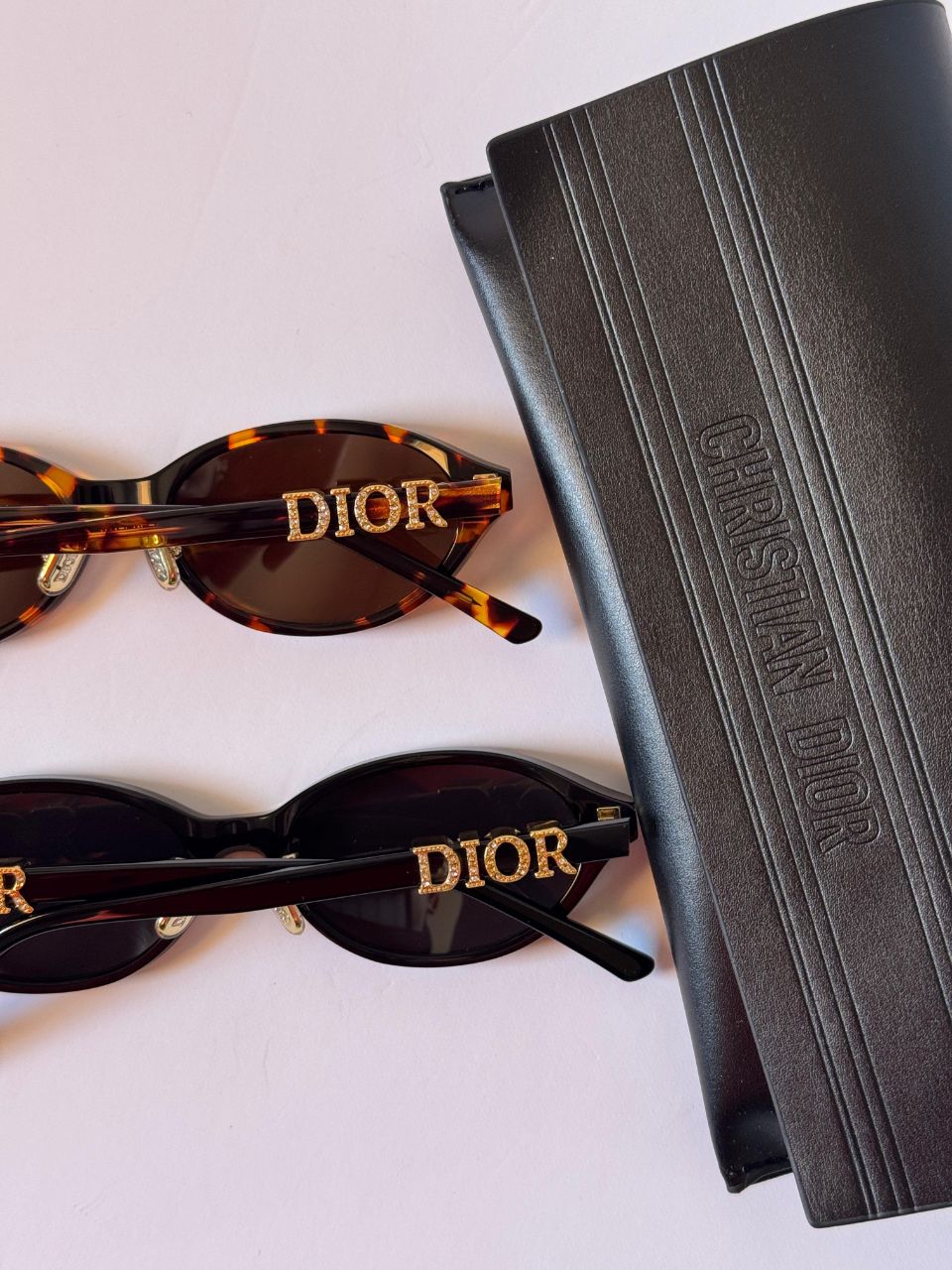 Dior Oval Acetate Sunglasses with Sculpted Gold Logo Detail
