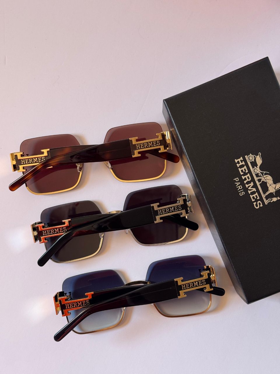 Hermès Rectangular Rimless Sunglasses with Iconic H-Temple Detail