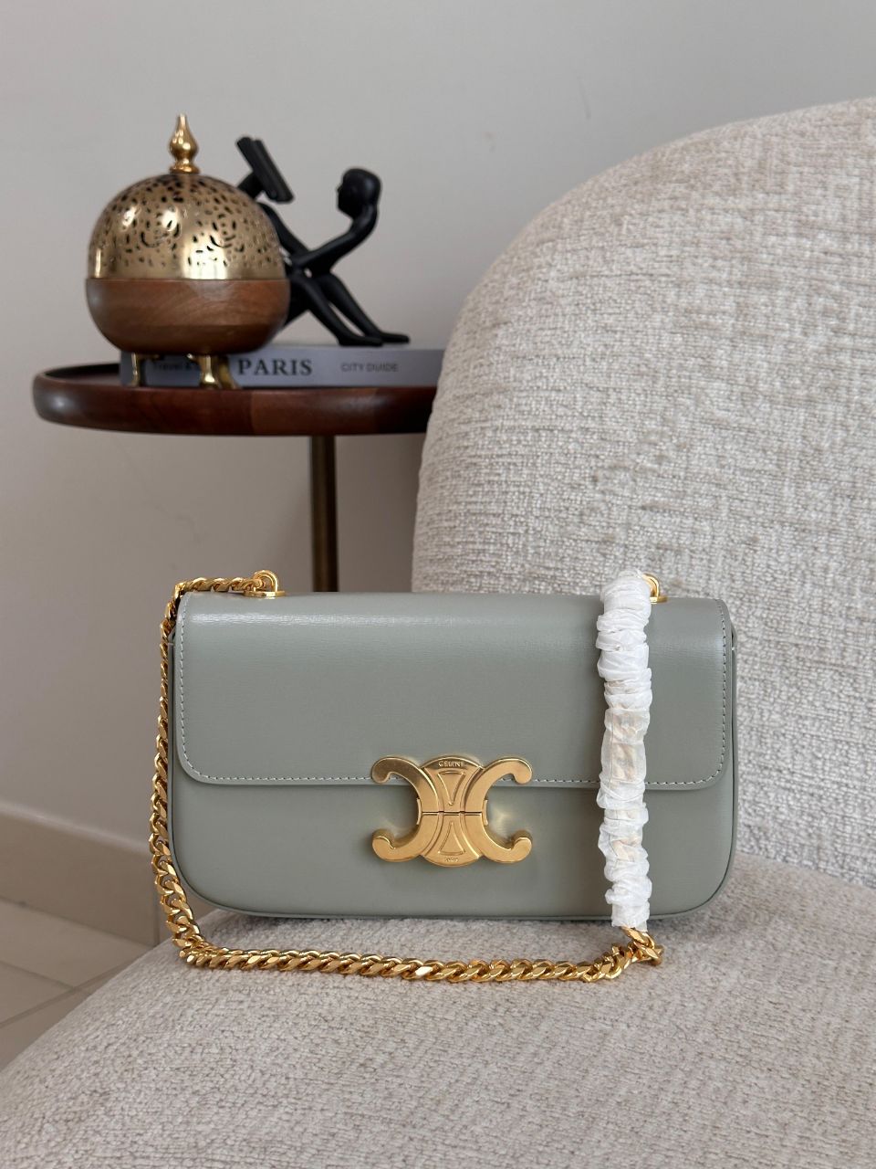 Celine Triomphe Mini Shoulder Bag with Metal Chain Strap