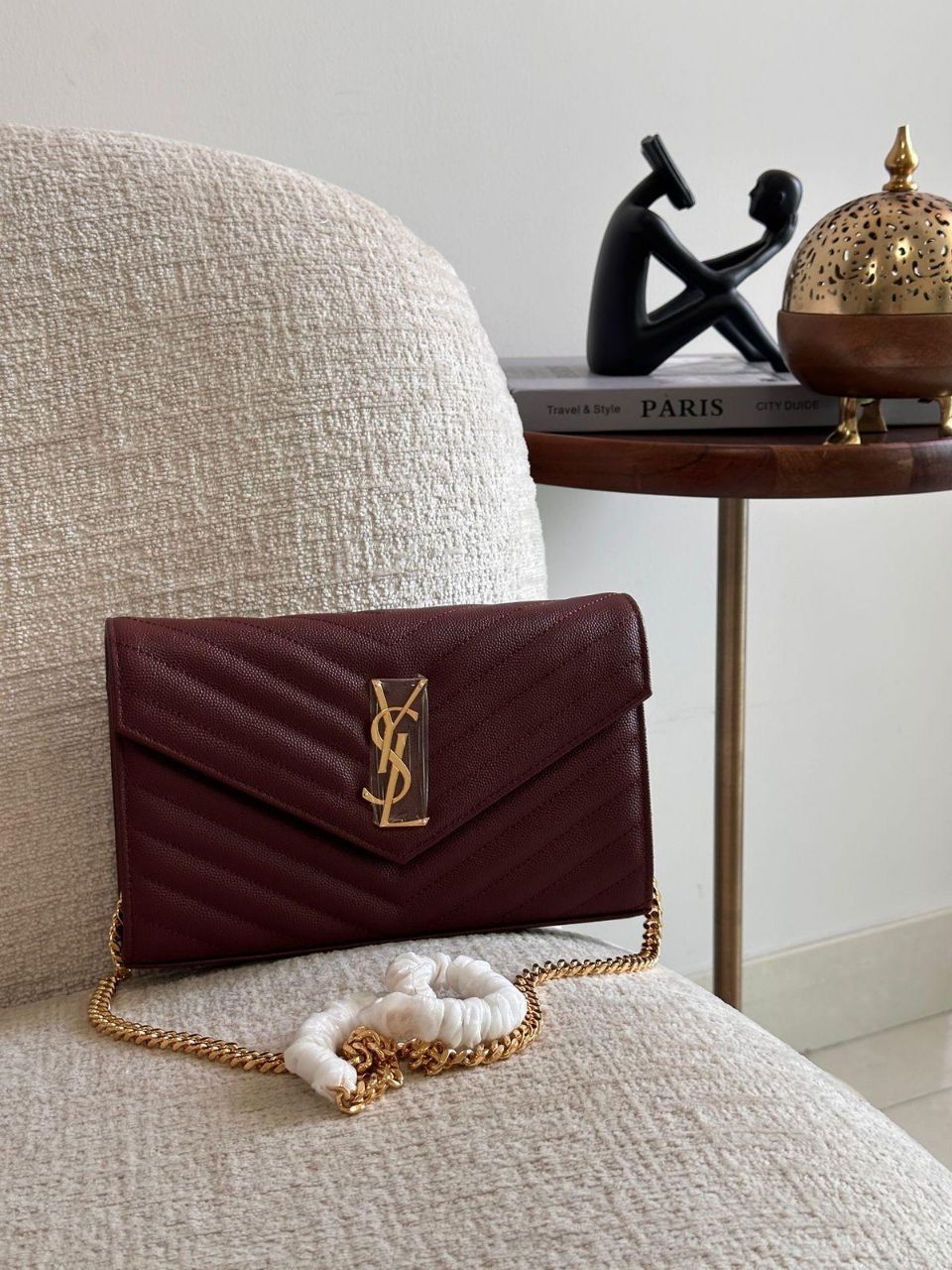 Saint Laurent Monogram Chain Wallet in Chevron Leather