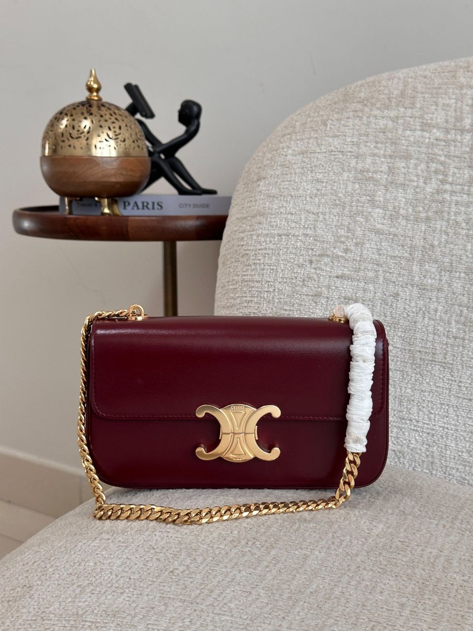 Celine Triomphe Mini Shoulder Bag with Metal Chain Strap