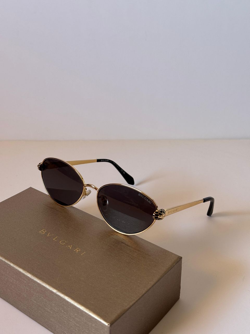 Bvlgari Oval Metal Sunglasses with Serpenti-Inspired Temple Design