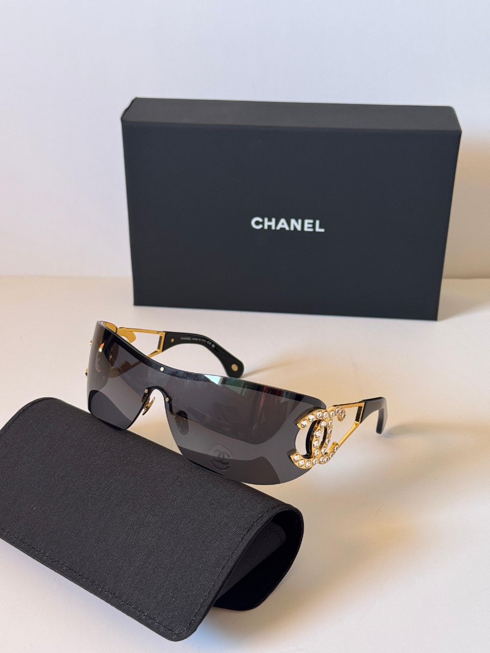 Chanel Shield Sunglasses with Crystal CC Logo