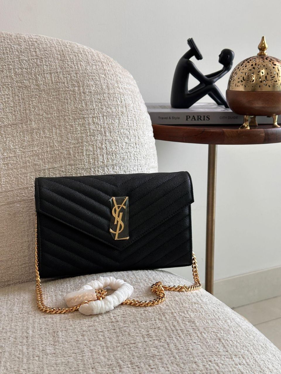 Saint Laurent Monogram Chain Wallet in Chevron Leather