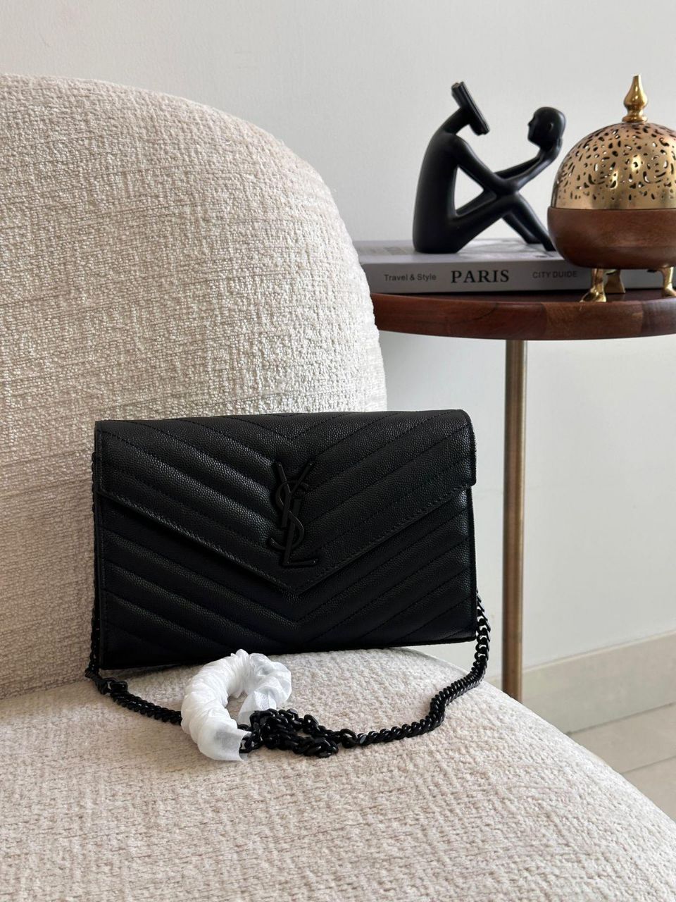 Saint Laurent Monogram Chain Wallet in Chevron Leather