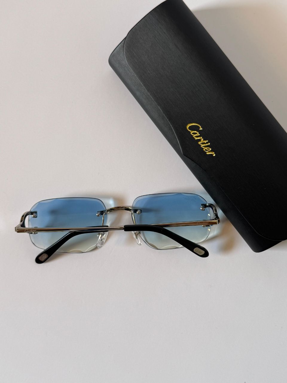 Cartier Rimless Rectangular Sunglasses with Blue Gradient Lenses