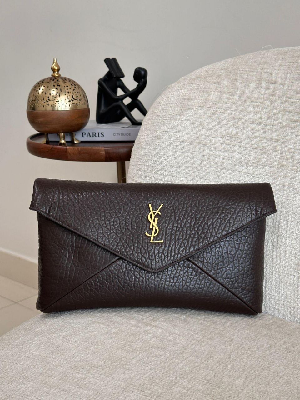 Saint Laurent Cassandre Large Textured Leather Clutch